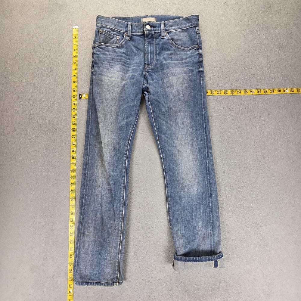 Uniqlo Jeans Mens 30x30 Blue Selvedge‎ Slim Straight Whiskers Honeycomb Zip Fly